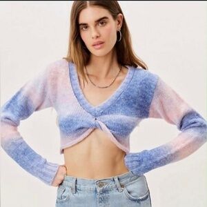 For Love And Lemons NWT Celeste Twist Knot Cropped Cotton Candy Pastel Sweater M